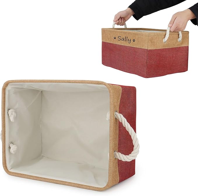 Personalized Dog Toy Storage Basket Bin Collapsible Customized Pet's Name Storage Box Organizer for for Dog Toys, Clothing, Apparel & Accessories (Burgundy, L)