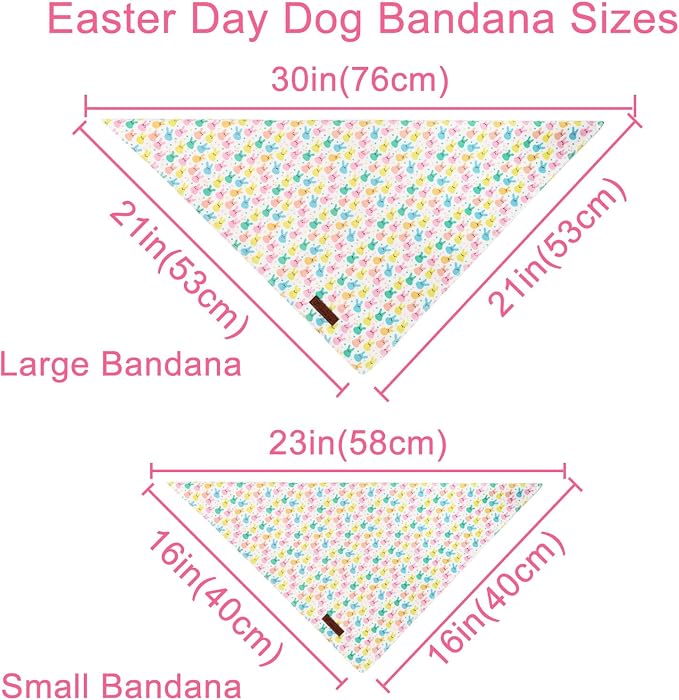 Easter Day Dog Bandana, UP URARA PUP Easter Bunny Triangle Bid Scarf for Medium Large Dogs, Cotton Kerchief for Girl Boy Puppies, Cute Spring Bunny Bandana,L