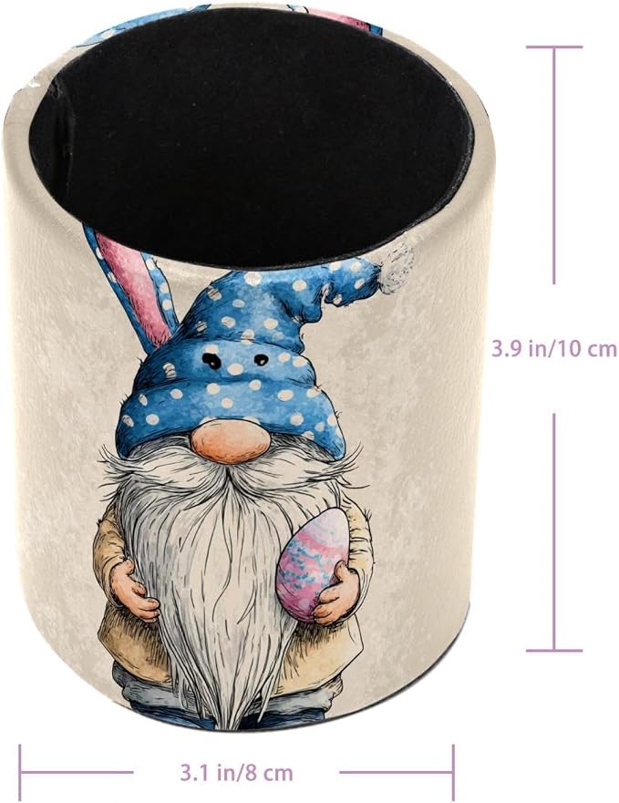 Faux Leather Pen Holder for Desk, Pencil Organizer Cute Easter Elf Pen Cup Desk Decor Makeup Brush Holder Storage for Office Home