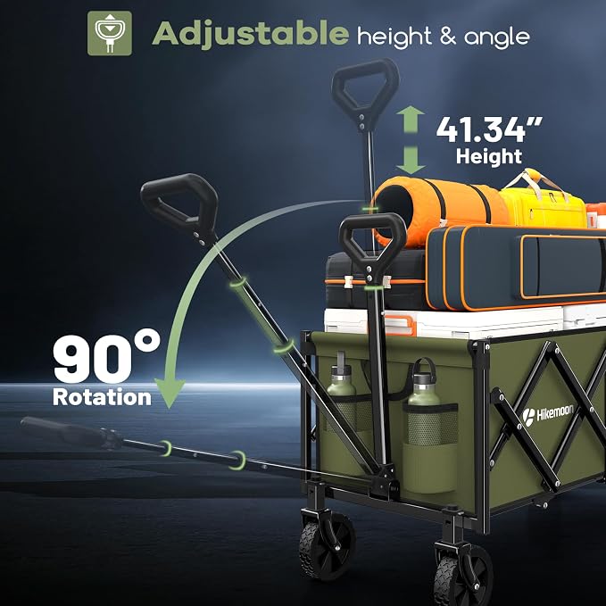 34'' Extra Long Folding Portable Wagon Cart, 120L 360LBS Green | Wagons Carts Foldable, Heavy Duty, Collapsible Compact Storage, Utility for Shopping/Grocery/Garden/Camping/Sports