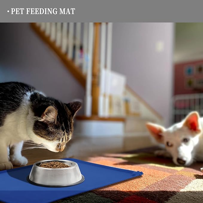 Reopet Waterproof Pet Feeding Mat, Non-Slip Silicone Placemats for Dog Cat Food and Water Bowl, High Raised Edges to Prevent Spills and Protect Floors