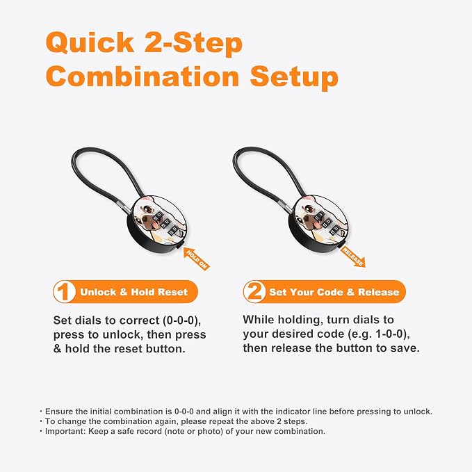 Small Combination Lock for Luggage, Gym Locker, Backpack Bag Zipper, Mini Combo Lock with Code, 5.12 Inch Steel Cable Padlock for Travel Suitcase (4-Dog, Mini)