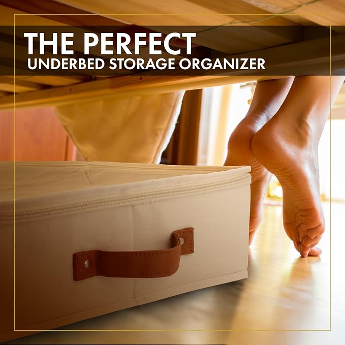 HOMELUX THEORY Under Bed Storage, Medium 2pc with Lid, Ivory | Drawer-style pull-out design, Fits blankets, clothes, fabric & shoes, Bins with lids, Bedroom & closet storage