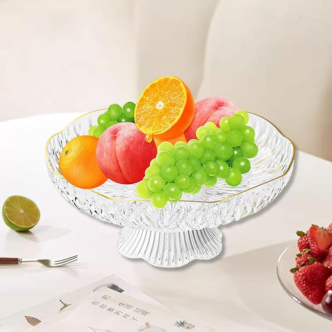 Pedestal Bowl Decoration Tray Luxury Footed Fruit Basket Display Stand for Table Centerpiece Anniversary Kitchen Countertop, F White