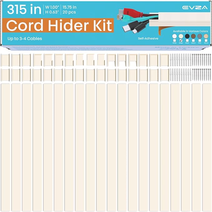Beige Wire Cover Cable Concealer - 315in Cord Hider Wall Kit, Cord Covers for Wall Mounted TV, Wire Cover for Cords, Cord Concealer Hide Cords, Large Cable Raceway, Cable Cover Wall, Wire Management