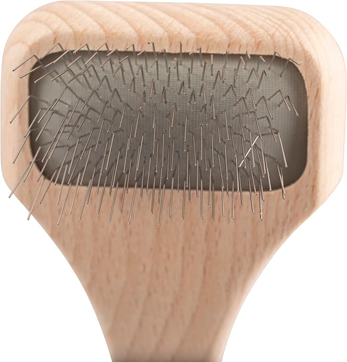 Chris Christensen Mark X Tiny Slicker Brush for Dogs, 12mm Pins, Groom Like a Pro, Handcrafted Lightweight Beechwood Ergonomic Handle, Stainless Steel Pins, A5X, XX-Small. Made in Germany.