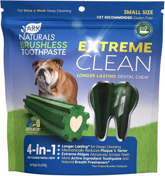 Ark Naturals Extreme Clean Brushless Toothpaste for Small Breeds, 12 oz Bag, Long-Lasting Dog Dental Chew with Toothpaste Center, Freshens Breath, Reduces Plaque & Tartar