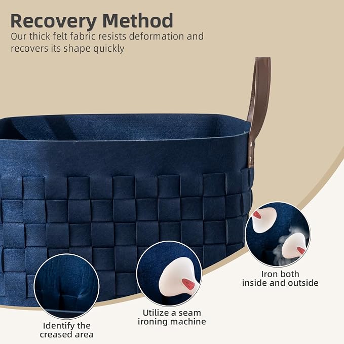 boldmonkey Blankets Basket 16.5 " x13 x13 , Extra Large Rectangular Laundry Hamper with Leather Handle, Soft Dog Toy Basket for Storage-Navy Blue