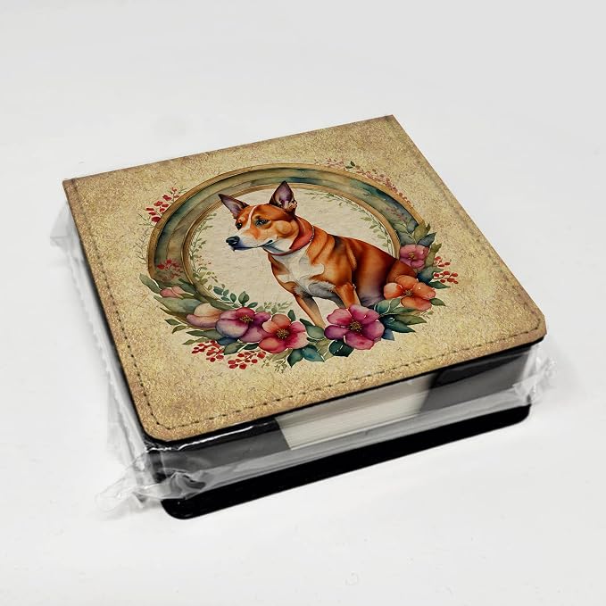 Caroline's Treasures Basenji and Flowers PU Leather Note Paper Holder with Artist-Designed Cover, Desk Accessory, Office Gift
