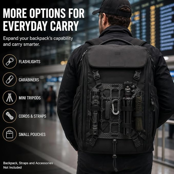 Rigid MOLLE Panel Insert with Premium Carbon Fiber Texture – Universal Tactical EDC Backpack Organizer & Tech Grid Board, Modular Rigging Platform for Camera Bags, Vehicles, and Office Display