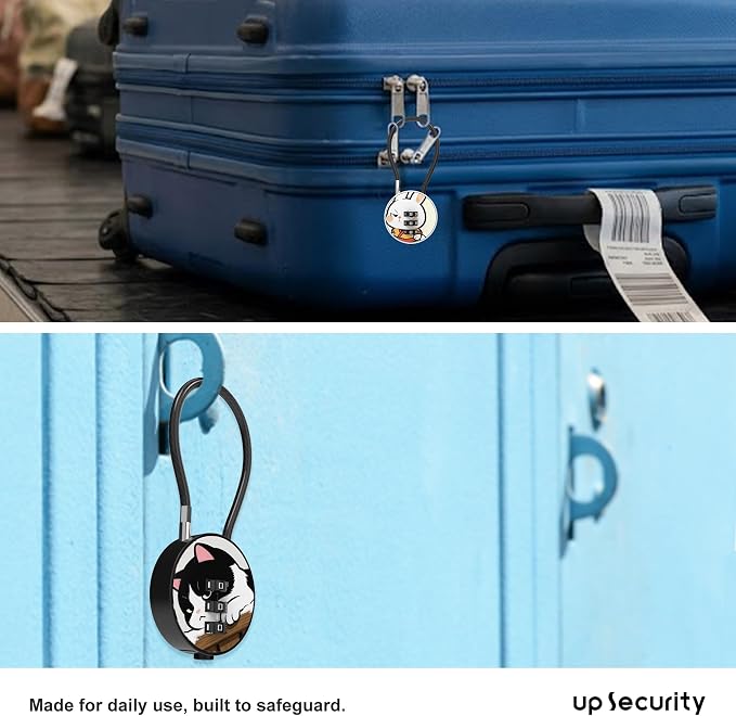 Small Combination Lock for Luggage, Gym Locker, Backpack Bag Zipper, Mini Combo Lock with Code, 5.12 Inch Steel Cable Padlock for Travel Suitcase (4-Cat&Rabbit, Cool)