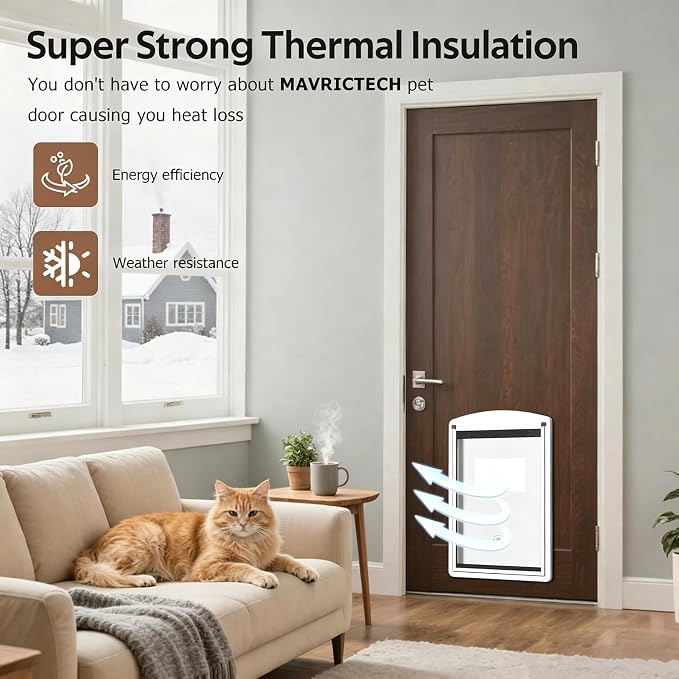 Cat Door for Exterior & Interior Doors with Steel Frame | Magnetic Double Flaps, Telescoping Tunnel, 2 Sliding Lock Panels, Weather-Resistant, Fits Cats Up to 15LBS, White