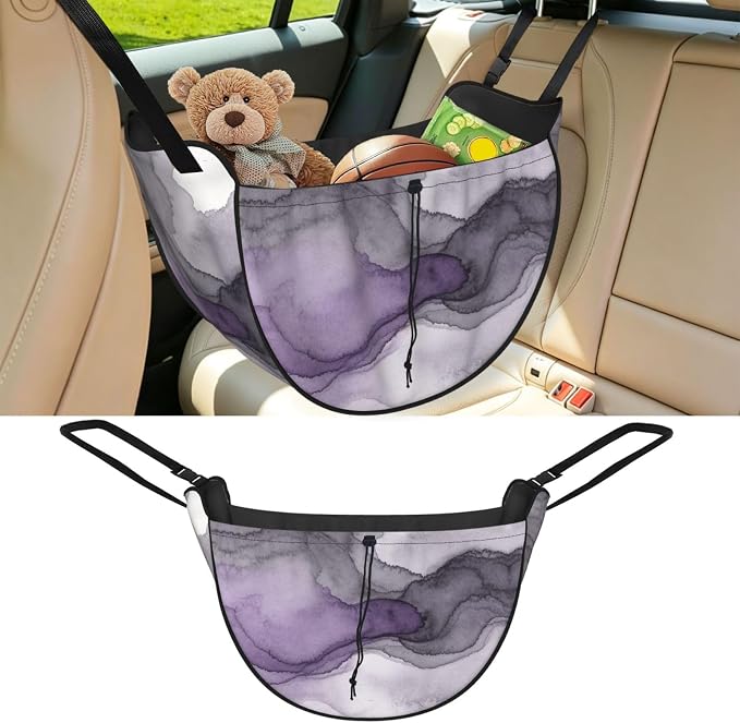 Gray Purple Wash Car Seat Organizer-Backseat Storage Bag for Travel | Waterproof Durable. Holds Snacks Gear Essentials. Fits Most Cars.