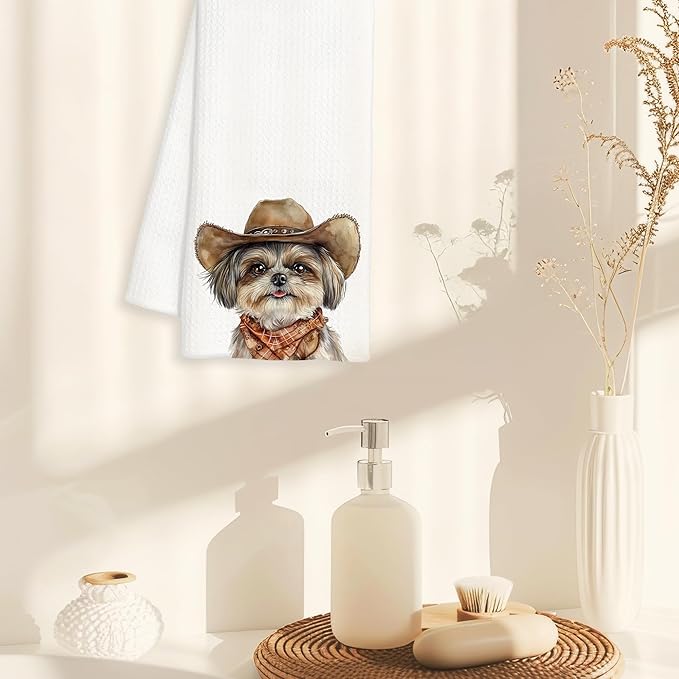 Western Shih Tzu Dog Gifts Kitchen Towels Decorative - Shih Tzu Gifts for Women Dish Tea Towels for Kitchen Drying, Dog Lover Mom Dad Gifts Hand Towels for Bathroom Decor, 16x24 Inch