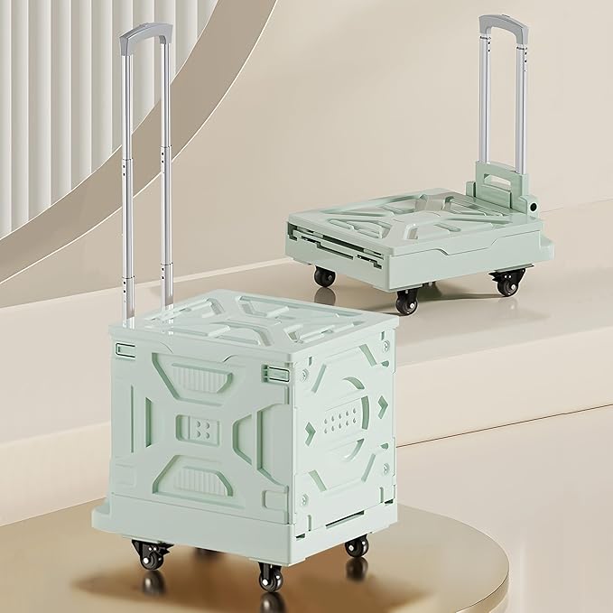 VECELO 66LHeavy-Duty 2-in-1 Foldable Utility Cart, Large Capacity Rolling Crate, Thickened Material with Silent Swivel Wheels, Dual Modes (Basket/Flatbed) for Grocery, Laundry, Camping, Green