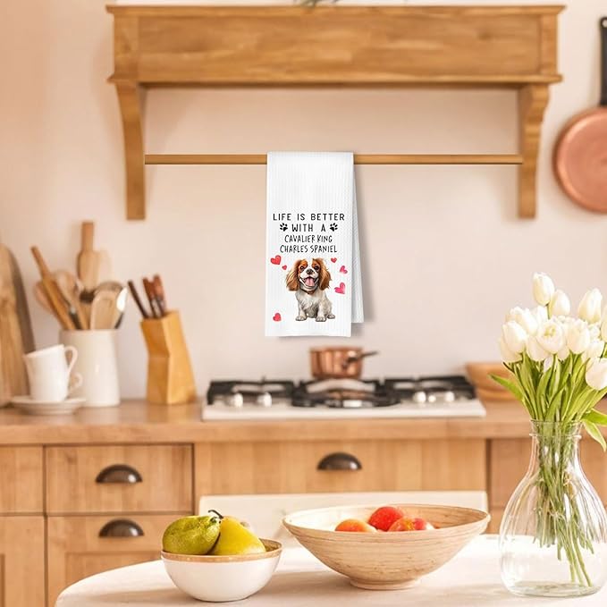 Cavalier King Charles Spaniel Dog Kitchen Towels, King Charles Cavalier Gifts Dish Tea Towels for Kitchen Decor, Dog Mom Gifts Decorative Hand Towel for Bathroom, 16x24 Inches