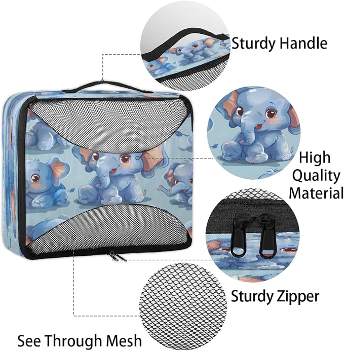 Packing Cubes for Travel, Elephant Travel Luggage Packing Organizers for Women Men, Large Custom Toiletries Bag for Cosmetics Toiletries, Wild Elephant