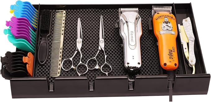 Barber Clipper Tray Organizer, Trimmer, Corded Clippers Holder for Hairdresser, Salon Station Haircut Tools Keeper with Anti-Slip Mat - 15.7" L x 8.9" (Rectangle)