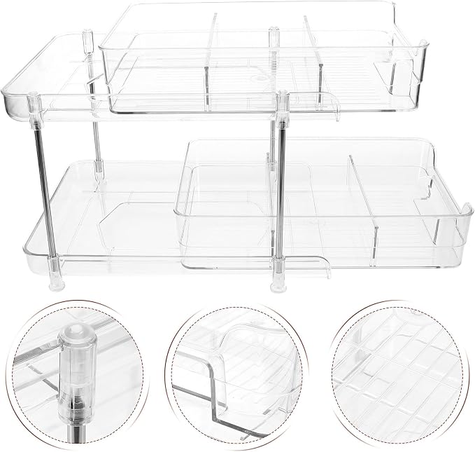 Ipetboom Double-layer Pull-out Storage Shelf Organizer for Kitchen and Bedroom, Made of Pet and Stainless Steel, Firm and Sturdy with Soft Feel, for Home Supplies and Bathroom Storage