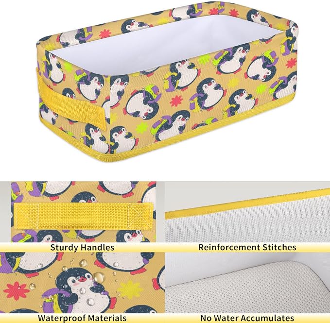 Penguin Cute Happy Cartoon Bathroom Storage Basket, Foldable with Handle Open Countertop Paper Towel Decorative Box, Toilet Tank Top Shelf Baskets for Home Closet Bedroom Living Room Office