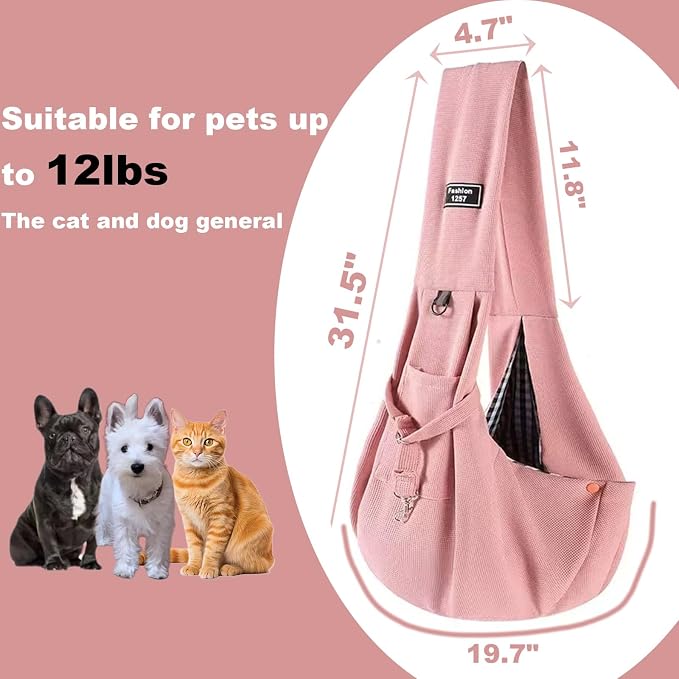 Dog Sling Carrier Soft Breathable for Small Dogs Cats 3-12 lbs,Pink | Cat sling & dog carrier sling with safety tether, organizer pocket, soft fabric. Perfect for travel, hiking,outdoor