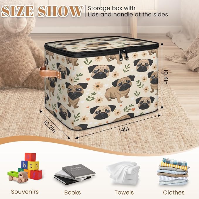 Pug Dog Storage Box with Zipper Lid