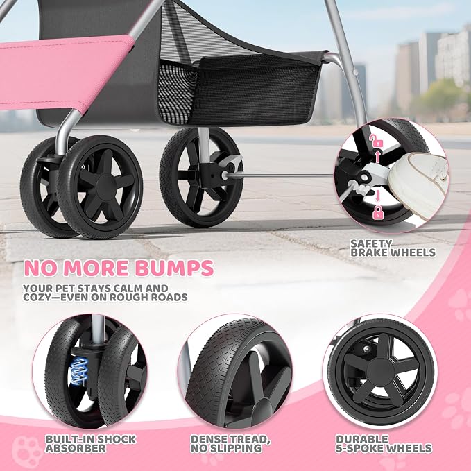 Magshion 3-in-1 Foldable Pet Stroller for Small to Medium Dogs and Cats | Dog Travel Jogger with Detachable Carrier, Cup Holder & Storage Basket, For Small/Medium Dogs & Cats Up to 33 lbs
