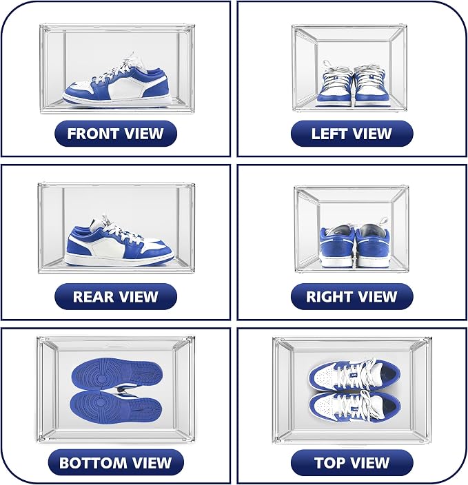 2 Pack Acrylic Clear Shoe Storage Boxes, Fits Up to Men's Size 12 | Transparent Display Case for Sneaker Collections, Baseball Caps, Hat Organizer Dust-free Shoe Cubbies Stackable Sneaker Boxes
