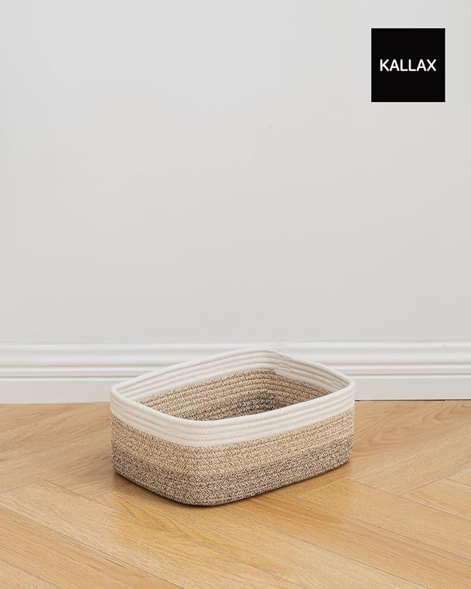 KALLAX Small Woven Storage Basket for Organizing, 13.5x9.5x5 inches, 3 Pack | Shelf baskets for closet organization, toy storage and home decor, Perfect as empty gift baskets for holidays, Gradient Brown