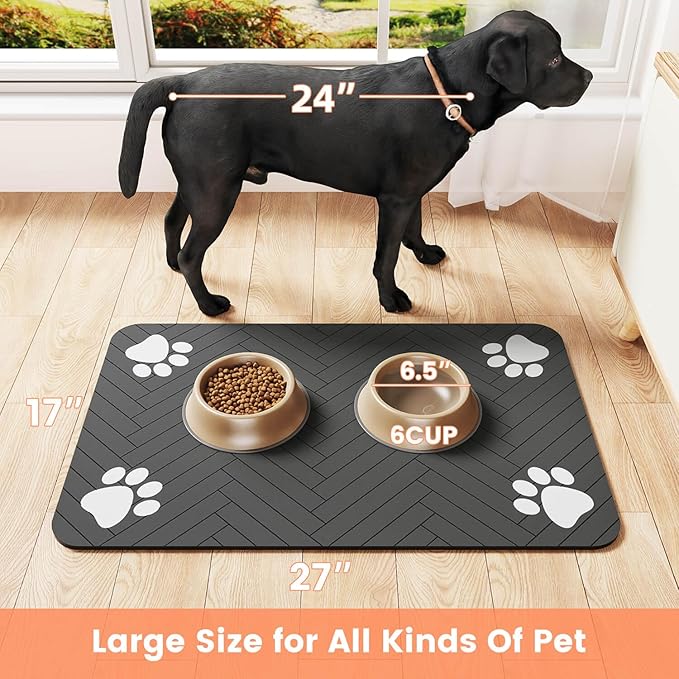 Pet Feeding Mat-Absorbent Pet Placemat for Food and Water Bowl, with Waterproof Rubber Backing, Quick Dry Water Dispenser Mat for Dog and Cat (27"x17", Beige)
