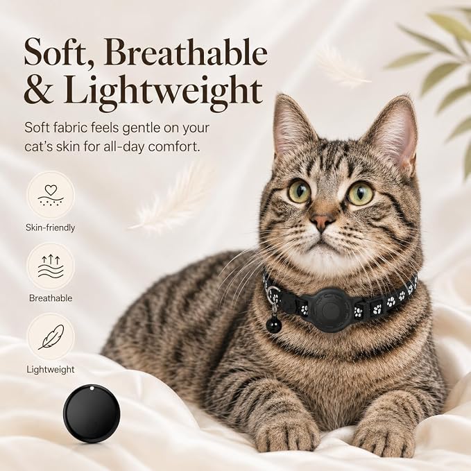 Cat Collar (iOS Only) - Pet Tracker Compatible with Apple Find My, Waterproof Smart Tag, No Monthly Fee. Advanced Safety Solution for Small & Large Cats.