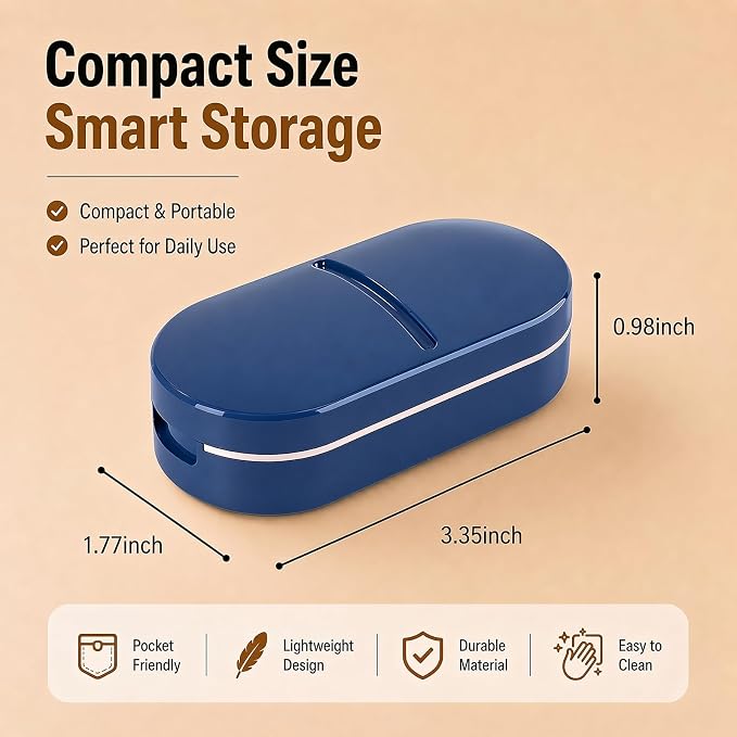 Pill Splitter for Accurate 1/2 Cuts – Sharp Blade, No Crushing, Easy to Use Tablet Cutter with Storage Compartment, Portable for Daily Medication, Seniors, Kids & Pets