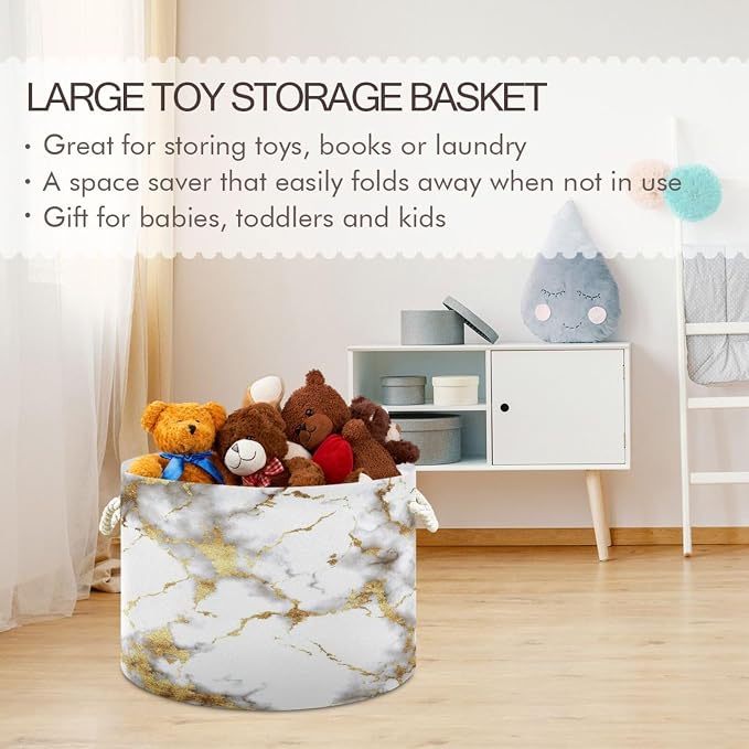 DOMIKING Large Storage Basket for Toys Stone Golden Marble Storage Bin Box Organizer Basket for Playroom Nursery Clothes Home Decor