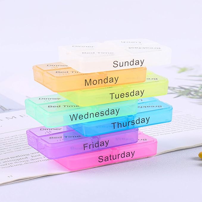 Pill Organizer 4 Times a Day Portable Travel Pill Box 7 Days with Moisture-Proof Design and Large Compartments Separable Large Pill Box to Hold Pills Vitamins Fish Oil Supplements