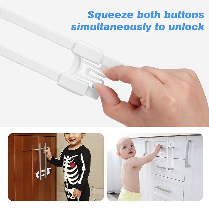 Vmaisi 8 Pcs Baby Sliding Cabinet Locks Adjustable U Shaped Child Safety | for Cabinets with Handles or Knobs, Childproof Latches for Kitchen Bathroom Storage Cupboards