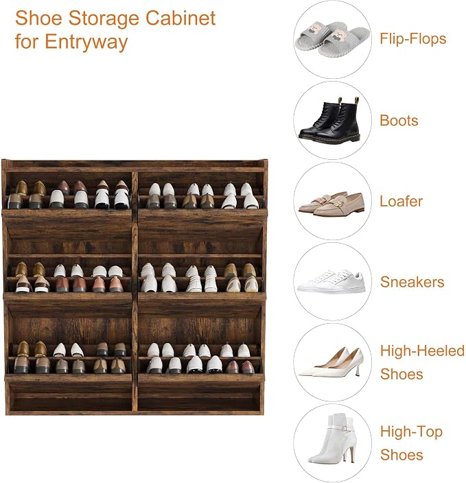 GarveeHome Shoe Cabinet with 6 Flip Drawers, Wooden Shoe Organizer Cabinet with Adjustable Shelf, Shoe Storage for Entryway, Hidden Shoe Cabinet for Hallway, Living Room, Rustic Brown
