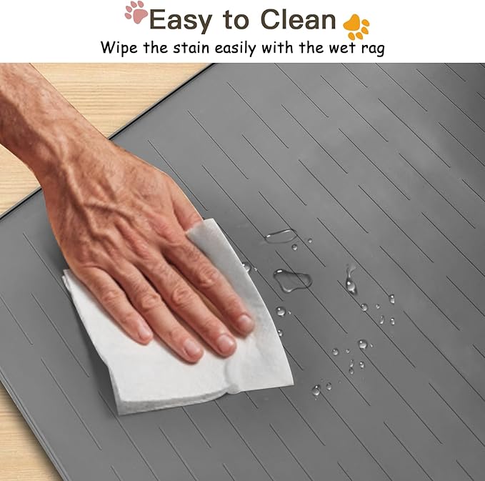Largest Dog Food Mat, 39.5"x29.5" Silicone Dog and Cat Mat for Food and Water Bowls, Thinken Waterproof Non-Slip XXXL Pet Feeding Mat for Floors, Black
