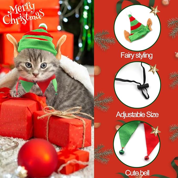 Pet Elf Costume Outfit - Xmas Elf Clothes Suits Cats & Dogs - Winter Holiday Pet Cosplay Clothes Apparel for Cat & Puppy - Dress Up Accessories (L)