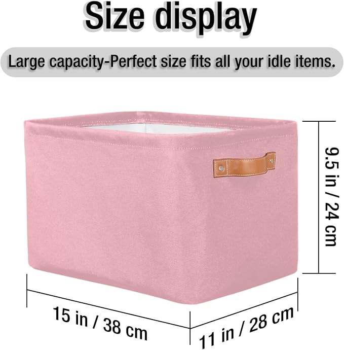 Pink Storage Boxes Theme Storage Nursery Baskets with Handle Closet Collapsible Organizer Shelf Bins for Book Cloth 15?¨¢11?¨¢9.5 IN