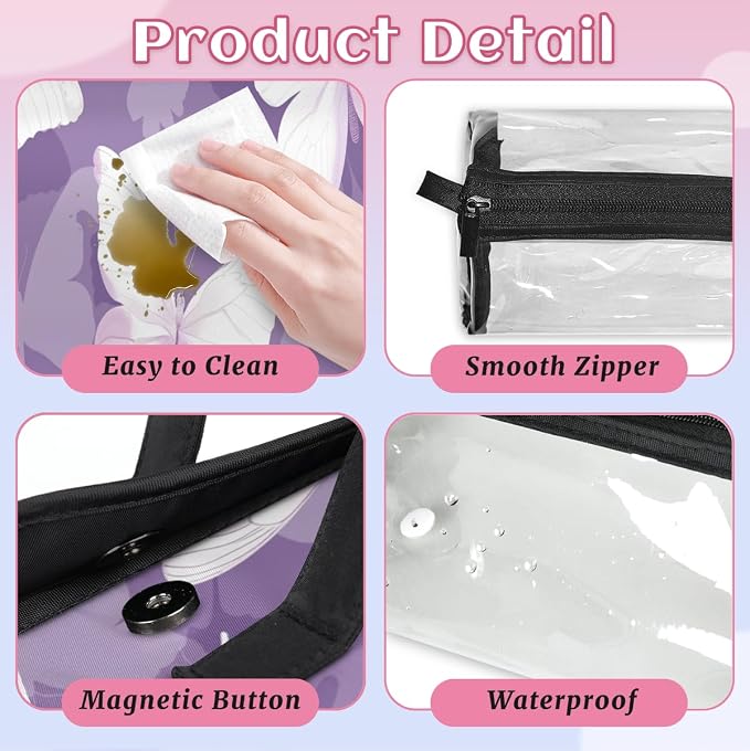 Butterfly Makeup Bag for Women Hanging Roll-Up Travel Organizer Toiletry Kit with 4 Removable Compartments, Purple