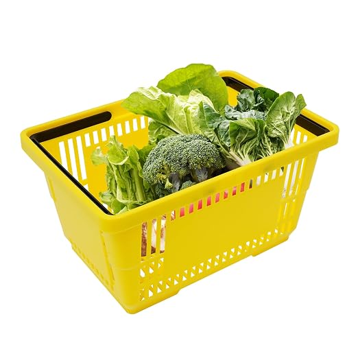 12PCS Shopping Baskets with Handles, 17x12x9inch Plastic Storage Bins Grocery Baskets, Portable Shop Basket Used for Supermarket, Retail, Bookstore (Yellow)