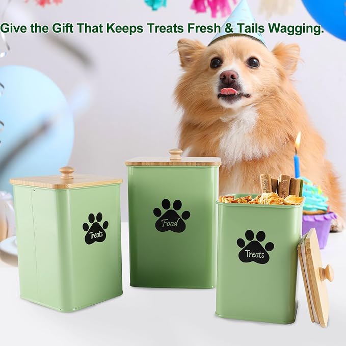 Dog Treat Container Airtight,Dog Treat Jar with Scoop,Dog Treat Organizer,Dog Treat Container For Countertop,Pet Treat Jar For Kitchen Counter with Airtight Bamboo Lids