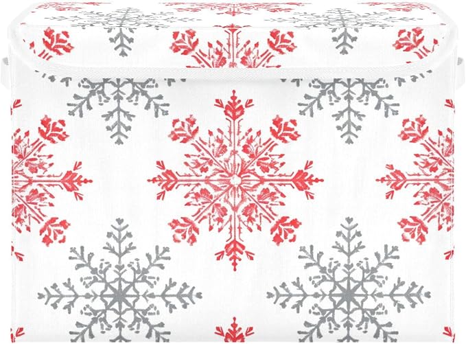 senya Christmas Baskets Collapsible Storage Bins with Lids, Snowflakes Red Gray Storage Boxes Clothes Baskets for Organizing