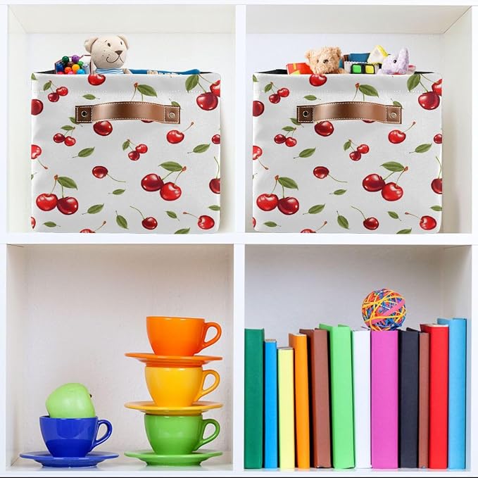 Didi & Hosa Storage Basket Cube Cherry Collapsible Toys Shelf Baskets Bin with Handle Laundry Organizer Storage Box for Home School & Office