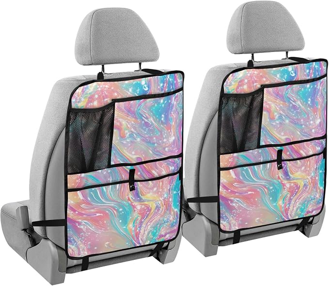 1 Pack Back Seat Car Organizer with Storage Pockets Kick Mats Back Seat Protector Hanging Car Organizer Automotive Seat Back Cover Organizers Pink Liquid Gradient