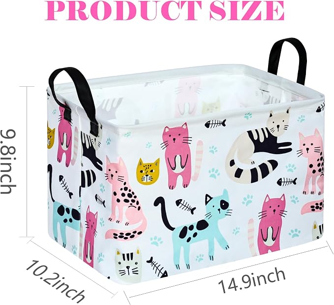 Rectangle Gift Storage Basket Home Shelf Storage Basket Organizer Box Clothes Laundry Hamper Nursery Basket Laundry Basket with Handles (Cat)