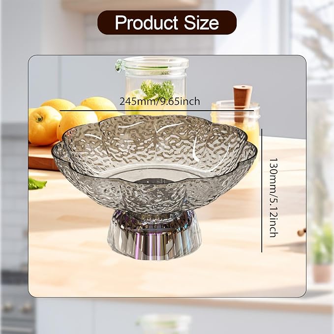 Fruit Bowl Pedestal Bowl Footed Wedding Fruit Stand Multipurpose Storage Organizer for Kitchen Counter Snack Bread Dessert, C Gray and Silver