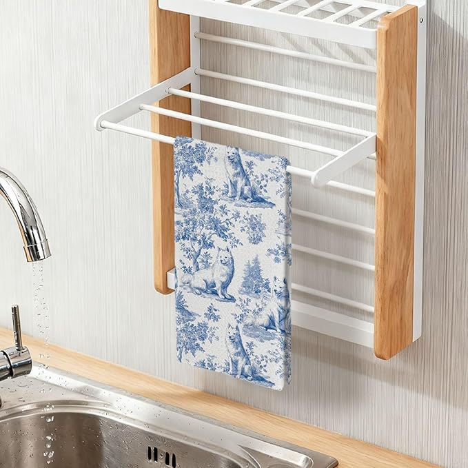 Samoyed Kitchen Dish Towels,Blue and White Floral Dog Towel Dish Tea Towels, Chinoiserie Decor for Kitchen Bathroom,Samoyed Gifts for Dog Lover Mom Dad,16x24 Inch