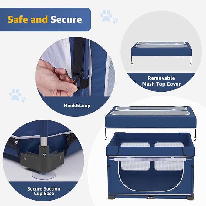 LOOBANI Foldable Dog Playpen with Cover, 1 Min Setup, 43.3"x43.3"x27.1" | Blue Pet Puppy Playpen Indoor, Sturdy Reinforced Steel/Iron Frame, Portable Whelping Box For Home Dog Cat Rabbit, Patented