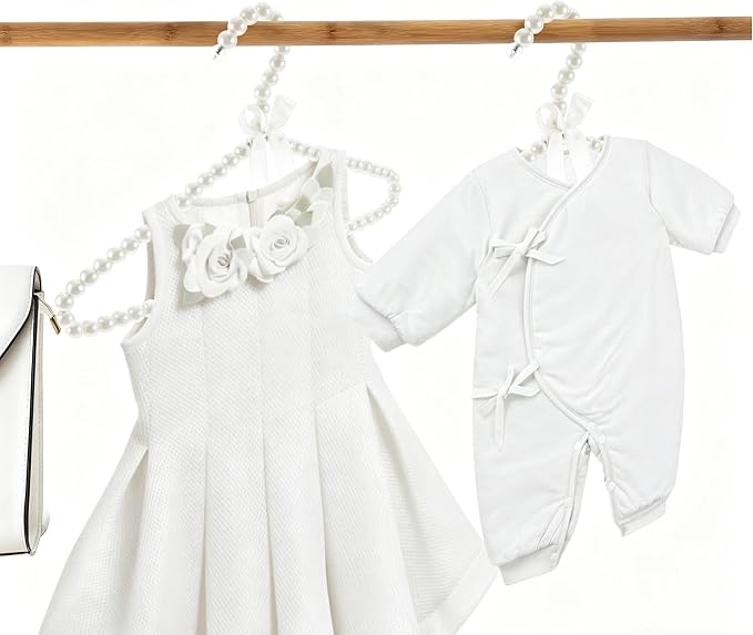 2 PCS Pearl Beaded Hangers for Kids Plastic Baby Clothes Hangers with Bow Non Slip Toddler Nursery Closet Organizer for Girls Dresses and Dog Pet Apparel Pearl Hangers for Women (Gray, 20)